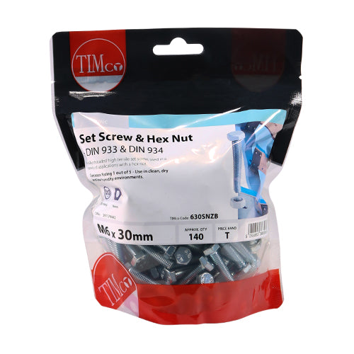 A fully threaded high tensile set screw with hex nut, used in a wide variety of applications. NOTE: Nuts included.