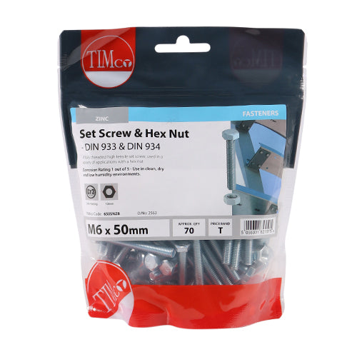 A fully threaded high tensile set screw with hex nut, used in a wide variety of applications. NOTE: Nuts included.