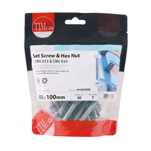 A fully threaded high tensile set screw with hex nut, used in a wide variety of applications. NOTE: Nuts included.