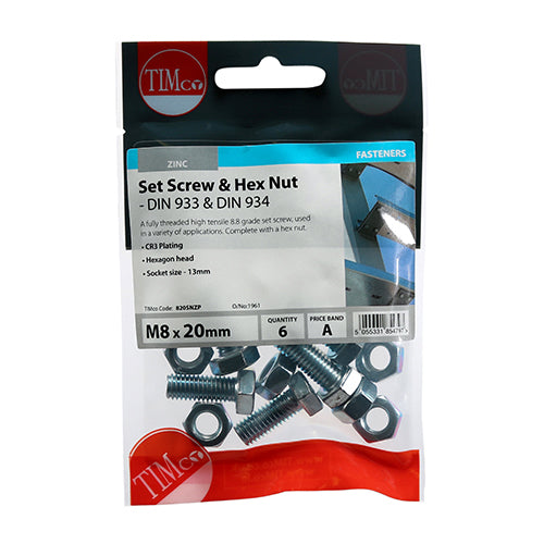 A fully threaded high tensile set screw with hex nut, used in a wide variety of applications. NOTE: Nuts included.