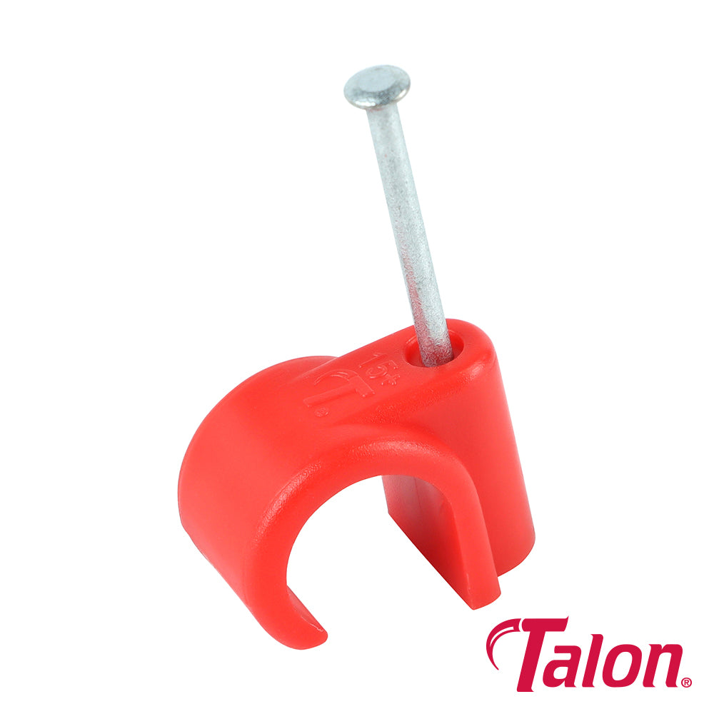 The Talon Nail-in Clip manufactured from premium grade polypropylene features a high quality zinc plated hardened and tempered nail, suitable for all types of masonry. Coloured red for marking hot water pipework.