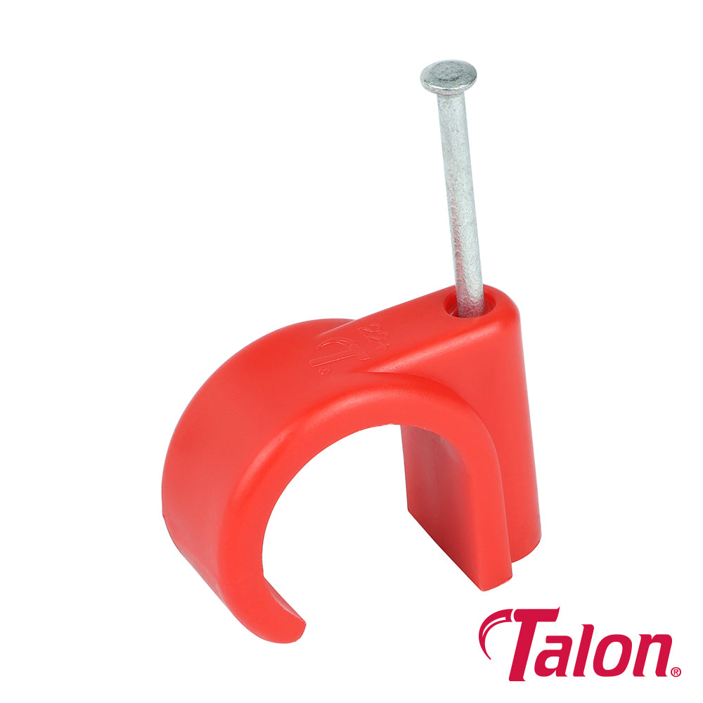 The Talon Nail-in Clip manufactured from premium grade polypropylene features a high quality zinc plated hardened and tempered nail, suitable for all types of masonry. Coloured red for marking hot water pipework.