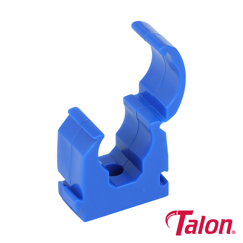 The Talon Single Hinged Clip offers a 360Â° fixing for pipework. Manufactured in the UK this high quality polypropylene clip offers the user a secure fixing. All sizes of the Hinged Clip can be connected together via the dovetail to allow for equal pipe spacing. These hinged clips are available in a range of different colours for identifying different pipework.