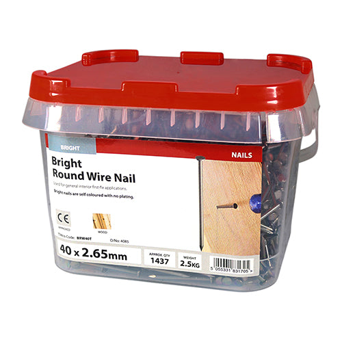 General use with full round head for clamping. Bright nails are self coloured and have no plating.