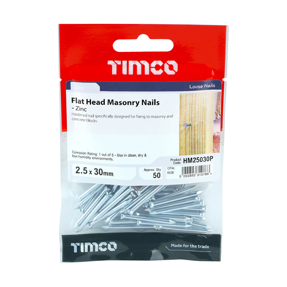 Hardened nail specifically designed for fixing to masonry and concrete blocks.