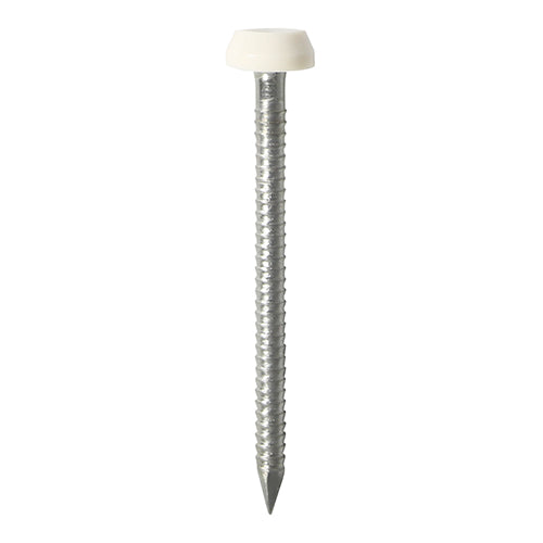 Impact and UV resistant A4 Stainless Steel polymer headed pins, used for fixing soffits, fascias, roofline trims and where other aesthetic fixings are required. 