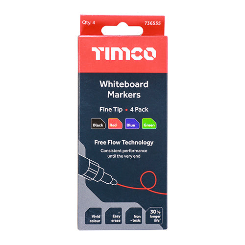 TIMCO premium whiteboard marker pens are manufactured using non-toxic,  low odour and easy to erase ink. Using free flow technology, they are bolder and brighter for longer than reservoir style markers. 