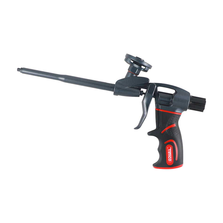 A premium quality professional PU foam applicator gun for use with standard 750ml & 500ml gun grade canisters. The ergonomic lightweight aluminium design makes it quick and easy to fill and seal cavities. Pack also includes two extension tubes for a longer reach or to fill hard to reach spaces and two tapered nozzles for small gaps.