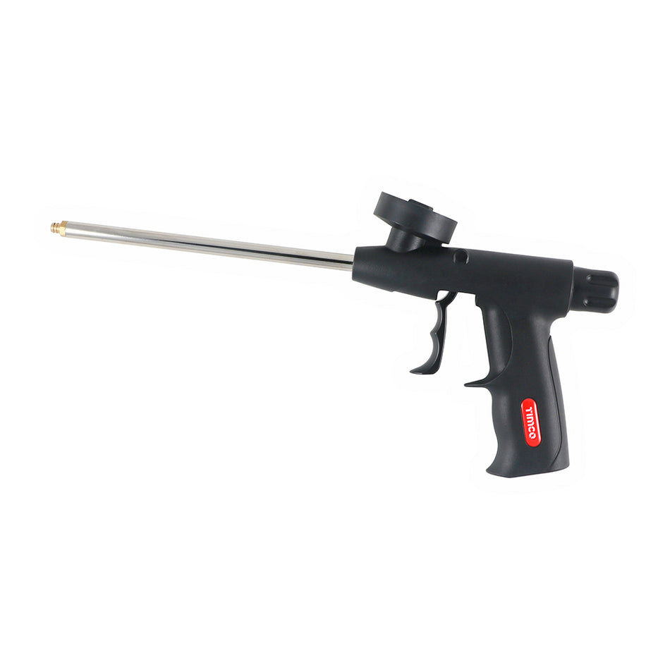 An economical PU foam applicator gun constructed from lightweight plastic with an extended barrel allowing for easy application of PU foam into deep voids. Compatible with 750ml and 500ml PU foam canisters and foam cleaners.