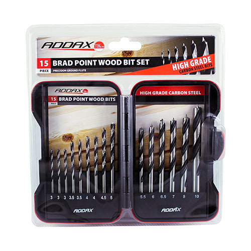 A 15 piece mixed selection of the most popular Brad Point wood drills. Sold in a robust weatherproof case. 