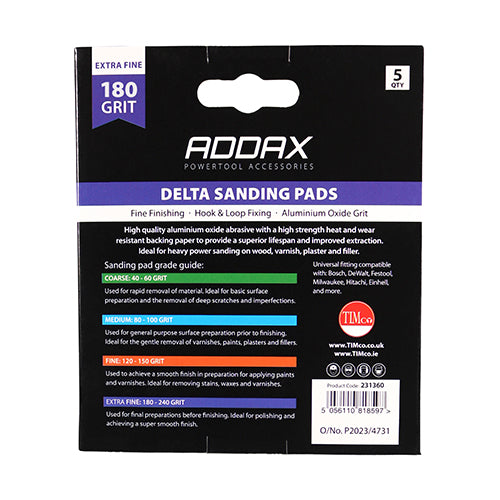 High quality aluminium oxide abrasive with a high strength heat and wear resistant backing paper to provide a superior lifespan and improved extraction. Compatible with most leading brands of oscillating multi-tools. Ideal for heavy power sanding on wood, paint, varnish, plaster and filler.