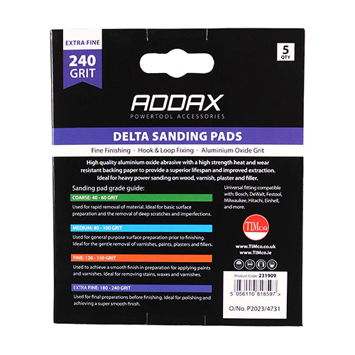 High quality aluminium oxide abrasive with a high strength heat and wear resistant backing paper to provide a superior lifespan and improved extraction. Compatible with most leading brands of oscillating multi-tools. Ideal for heavy power sanding on wood, paint, varnish, plaster and filler.