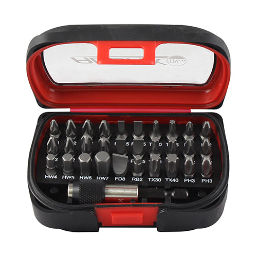 Comprehensive 31 piece assorted case containing the most commonly used 25mm driver bits and a quick release adaptor. Convenient protective case with rubber corners and a handy belt clip. 