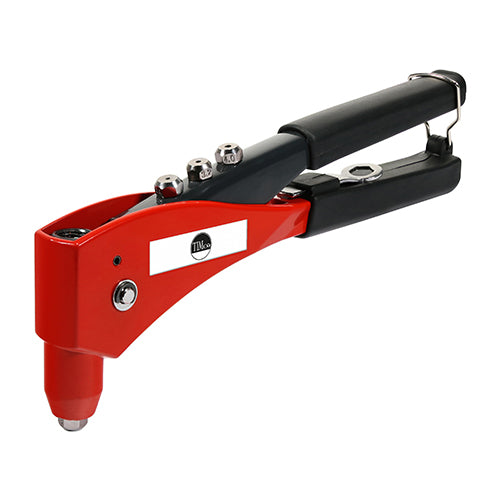 A robust steel hand riveter, with a soft grip handle for user comfort. Ideal for DIY and professional use such as engineering, mechanics, roofing construction and more. Powder coated for a long lasting and durable finish. Supplied with 4 nose pieces (to suit 3.0, 3.2, 4.0 & 4.8mm rivets) and a nose piece spanner. 