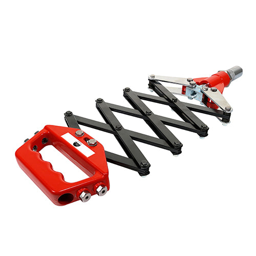 A heavy duty riveter designed for repetitive work. During installation the lattice mechanism increases driving force, reducing work time and effort. Ideal for professional use such as engineering, mechanics, roofing construction and more. Powder coated for a long lasting and durable finish. Supplied with 5 nose pieces (to suit 3.0, 3.2, 4.0, 4.8 & 5.4mm rivets) and a nose piece spanner. 