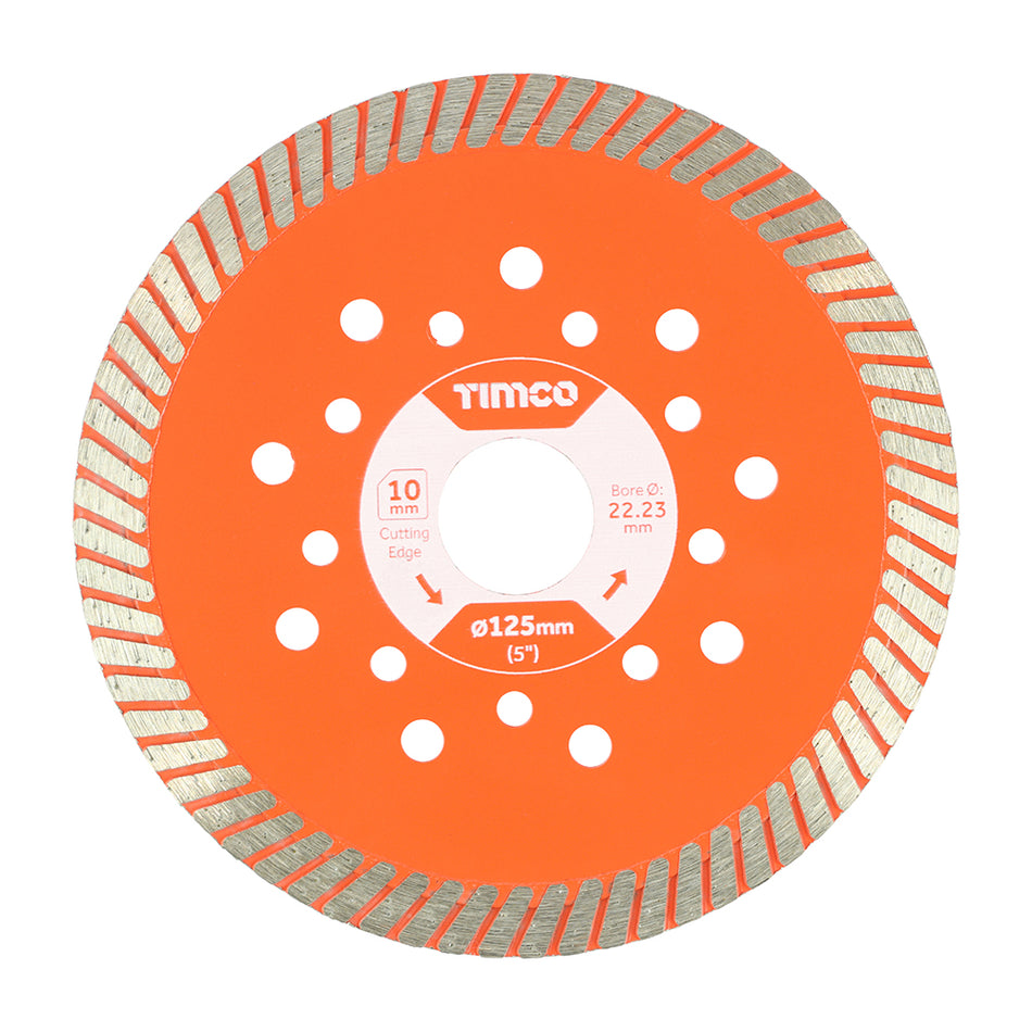 A premium quality diamond blade, manufactured to give professional and long lasting results. It uses a high grade hot pressed diamond cutting edge and laser welding technology for maximum cutting performance, lifespan and vibration resistance. The continuous turbo cutting edge assists self cooling while cutting, allowing the diamond material to stay sharper, for longer. Suitable for the hardest materials on site, including reinforced concrete, g