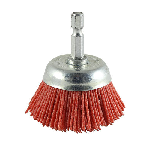 The nylon brush is less aggressive and ideal for light de-burring, polishing and finishing. 