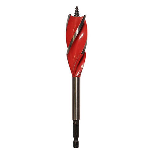 Speed Augers with a four fluted cutter, designed for rapid chip ejection and cleaner hole drilling into timber. 