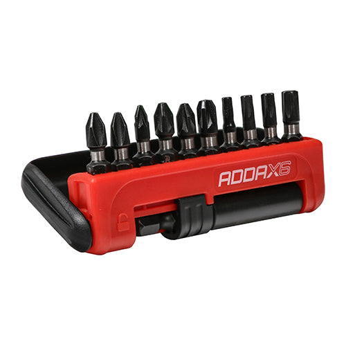 Convenient pocket sized mixed set of 10 commonly used 25mm impact resistant bits with 1x 60mm impact magnetic bit holder.