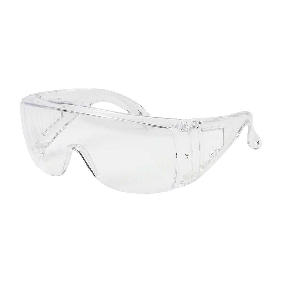 An economic eyewear designed to give front and side eye protection. Ideal for short term usage such as visiting factories and workshops. Can also be worn over spectacles to give additional protection. Side vented to reduce mist build-up and the curved arms give increased comfort.