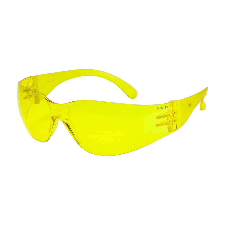 Lightweight economic safety glasses designed to be comfortable and secure. The amber lenses are for sharp visibility in low-light conditions. They also enhance contrast and depth perception and are great for overcast, hazy and foggy conditions. Treated with an advanced coating to prevent scratches. 