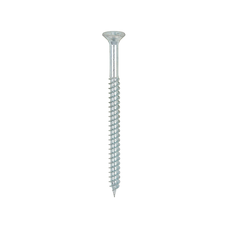 A traditional twin-thread woodscrew with single lead start for a fast installation. Mainly used in soft timber applications or masonry with a plastic plug. NOTE: Partially threaded. 