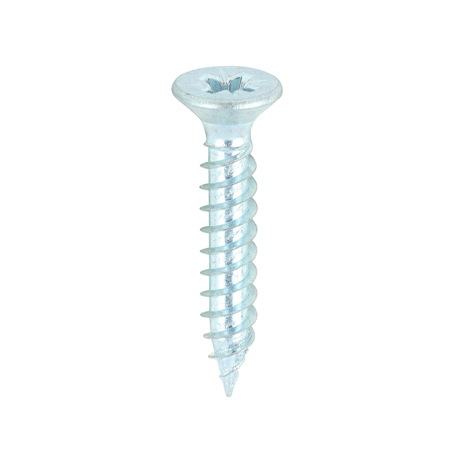 A traditional twin-thread woodscrew with single lead start for a fast installation. Mainly used in soft timber applications or masonry with a plastic plug. 