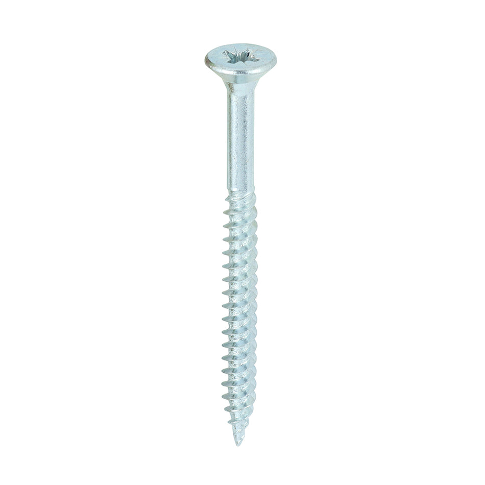 A traditional twin-thread woodscrew with single lead start for a fast installation. Mainly used in soft timber applications or masonry with a plastic plug. NOTE: Partially threaded. 