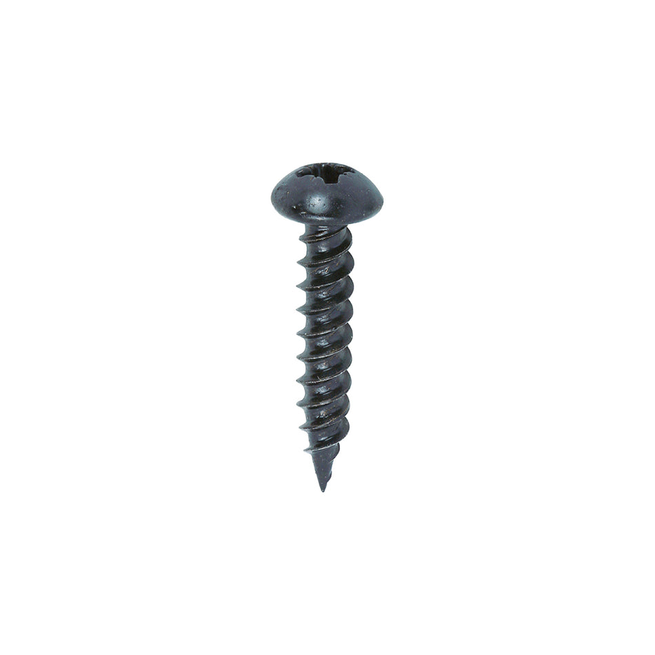 A twin-threaded woodscrew with a black organic finish designed to be used with a black ironmongery.