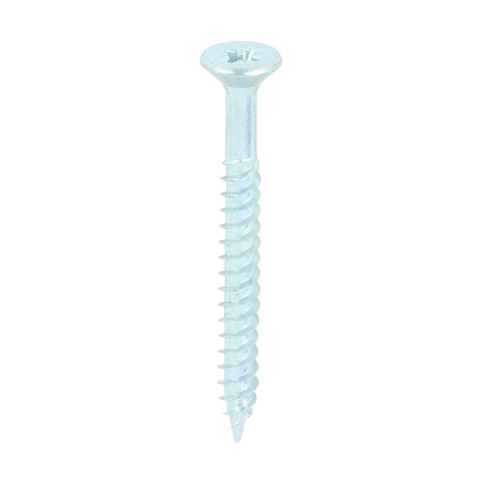 A traditional twin-thread woodscrew with single lead start for a fast installation. Mainly used in soft timber applications or masonry with a plastic plug. NOTE: Partially threaded. 