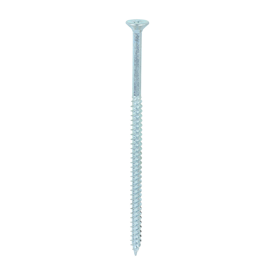 A traditional twin-thread woodscrew with single lead start for a fast installation. Mainly used in soft timber applications or masonry with a plastic plug. NOTE: Partially threaded. 