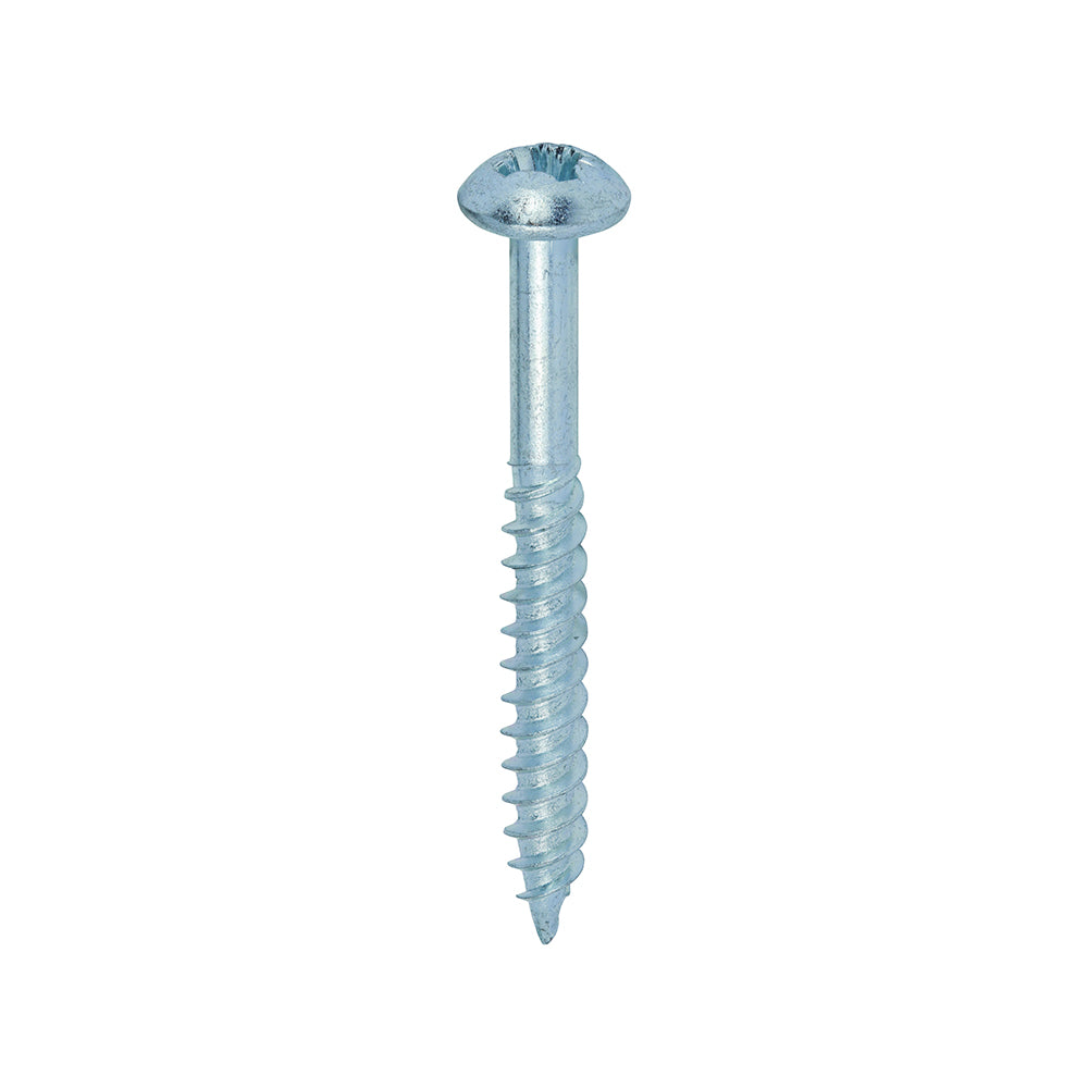 A traditional twin-thread woodscrew with single lead start for a fast installation. Roundhead screw used for clamping to flat surfaces or to achieve a high aesthetic finish. NOTE: Partially threaded. 