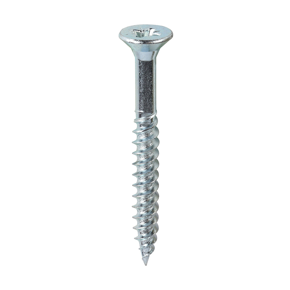 A traditional twin-thread woodscrew with single lead start for a fast installation. Mainly used in soft timber applications or masonry with a plastic plug. NOTE: Partially threaded. 