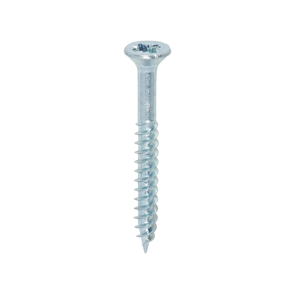 A traditional twin-thread woodscrew with single lead start for a fast installation. Mainly used in soft timber applications or masonry with a plastic plug. NOTE: Partially threaded. 