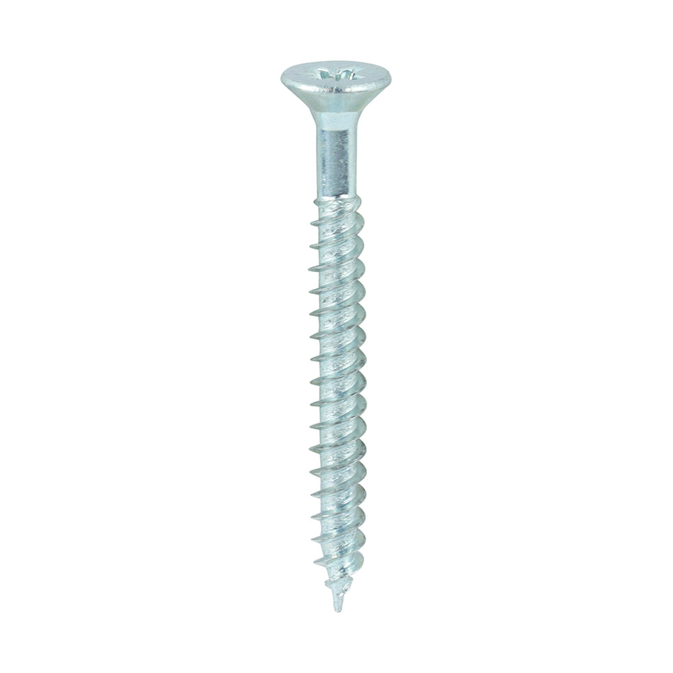 A traditional twin-thread woodscrew with single lead start for a fast installation. Mainly used in soft timber applications or masonry with a plastic plug. NOTE: Partially threaded. 