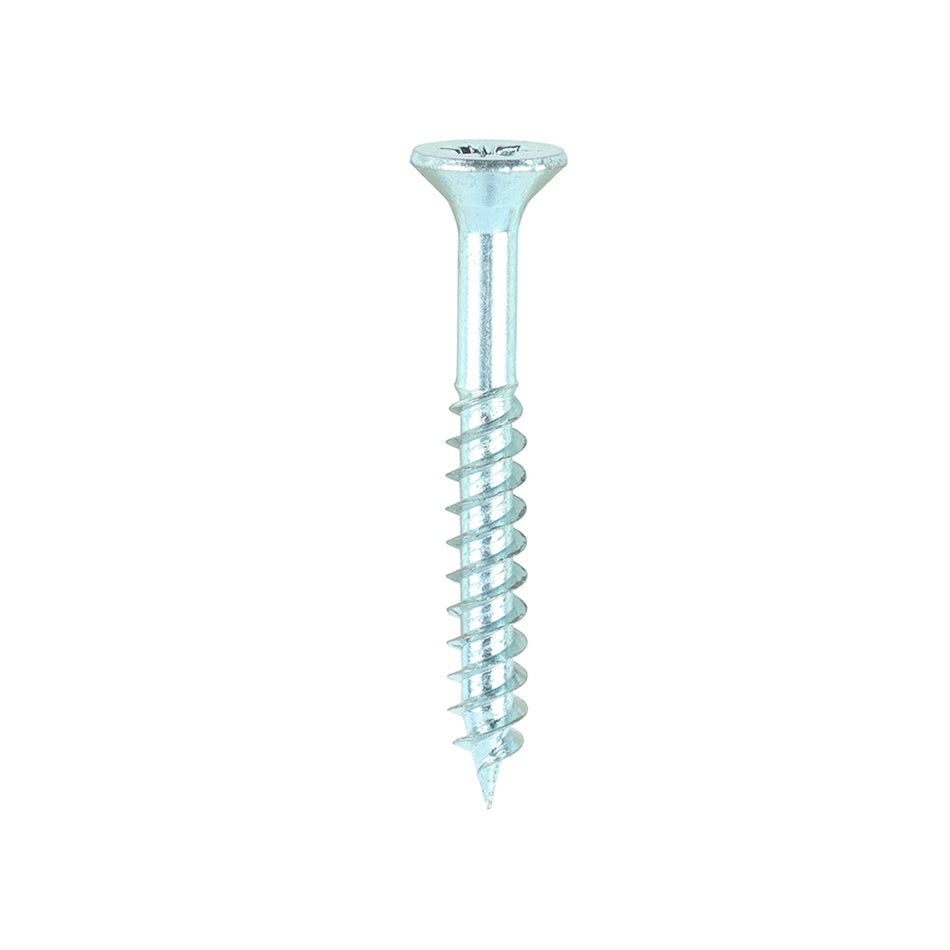 A traditional twin-thread woodscrew with single lead start for a fast installation. Mainly used in soft timber applications or masonry with a plastic plug. NOTE: Partially threaded. 