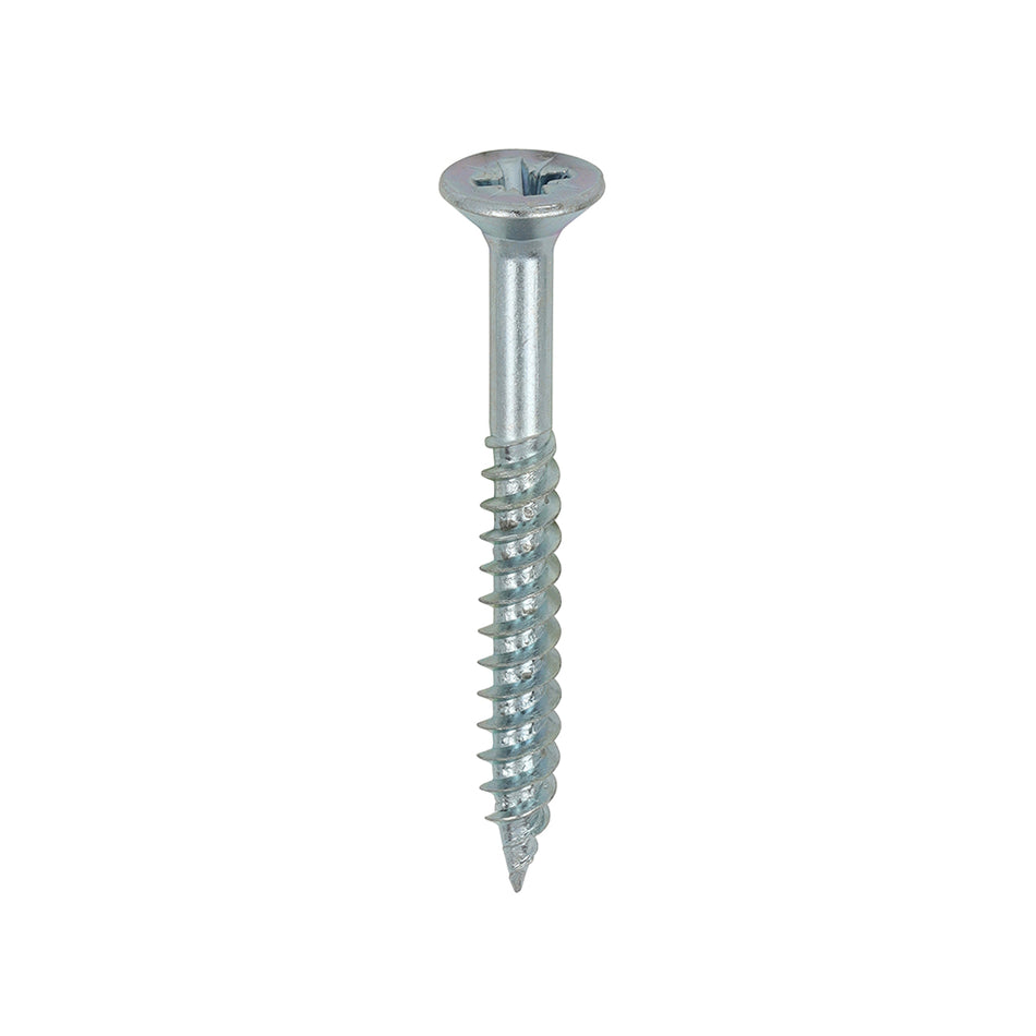 A traditional twin-thread woodscrew with single lead start for a fast installation. Mainly used in soft timber applications or masonry with a plastic plug. NOTE: Partially threaded. 