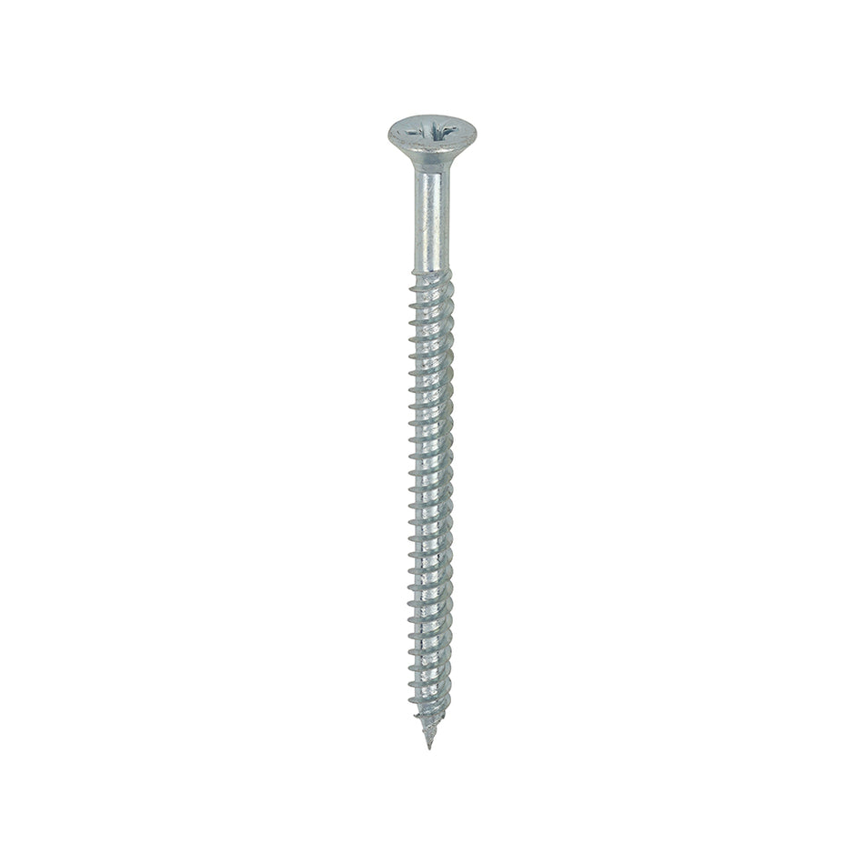 A traditional twin-thread woodscrew with single lead start for a fast installation. Mainly used in soft timber applications or masonry with a plastic plug. NOTE: Partially threaded. 