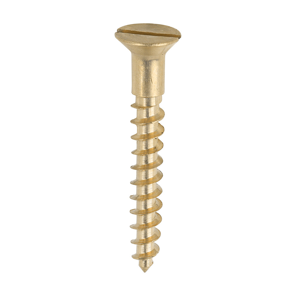 Traditional polished, solid brass slotted woodscrews. Ideal for applications where a traditional cosmetic finish is required or for use in a corrosive environment.   