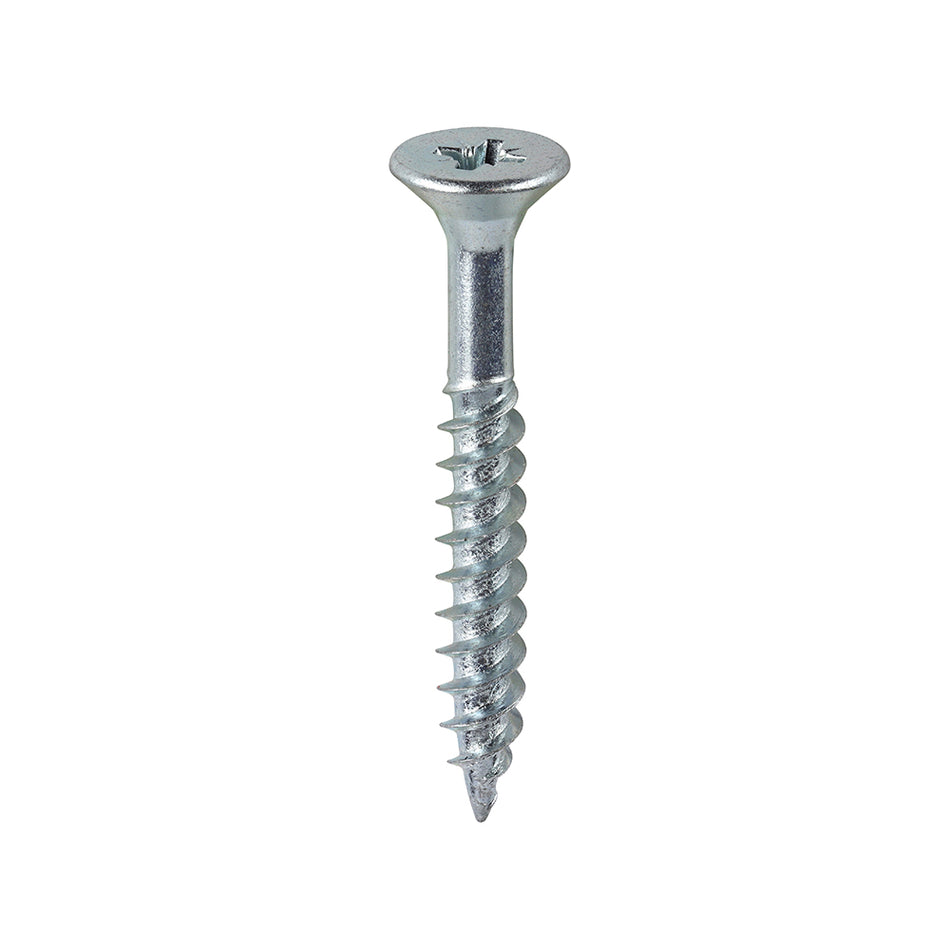 A traditional twin-thread woodscrew with single lead start for a fast installation. Mainly used in soft timber applications or masonry with a plastic plug. NOTE: Partially threaded. 