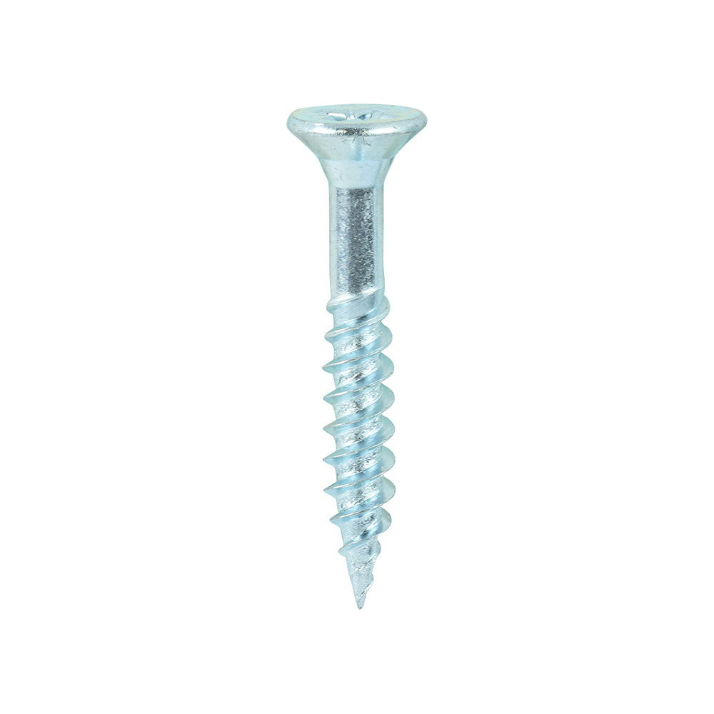 A traditional twin-thread woodscrew with single lead start for a fast installation. Mainly used in soft timber applications or masonry with a plastic plug. NOTE: Partially threaded. 