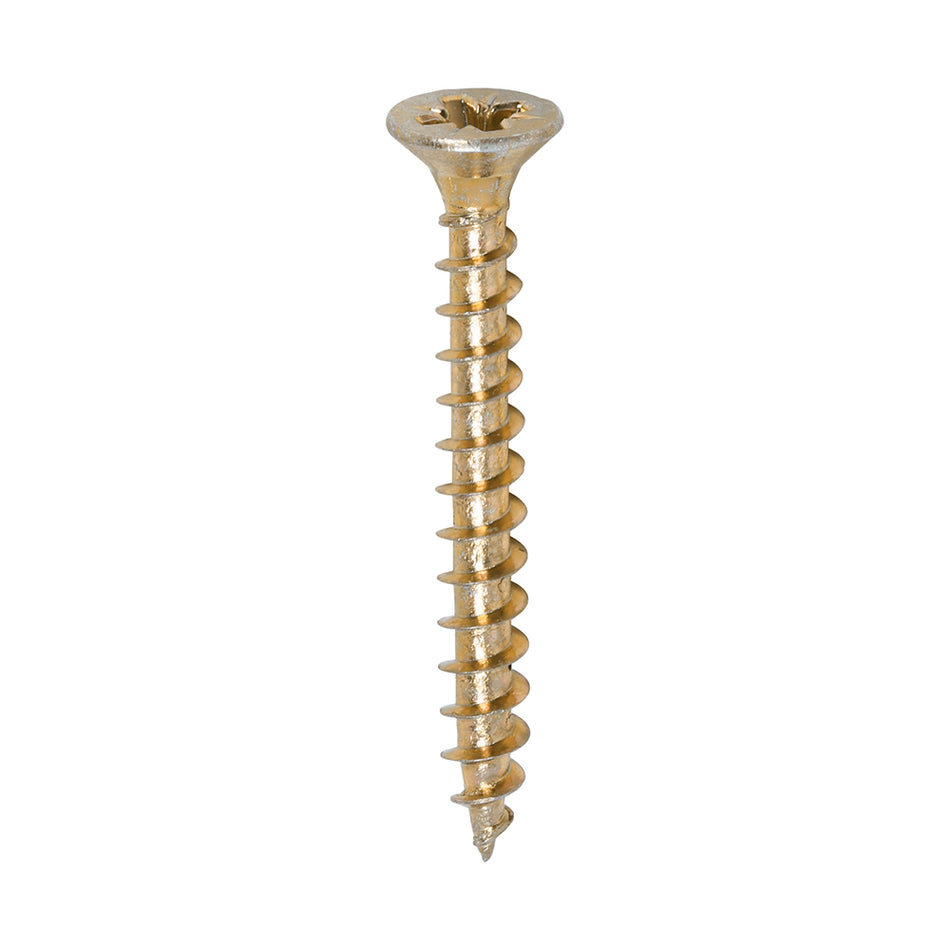 A single thread woodscrew mainly used in various types of timber and man-made boards or into masonry with the use of a plastic plug. 