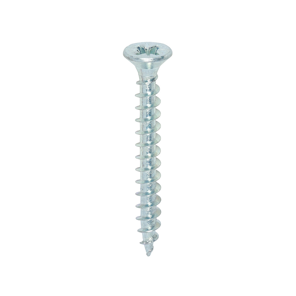 A single thread woodscrew mainly used in various types of timber and man-made boards or into masonry with the use of a plastic plug. 