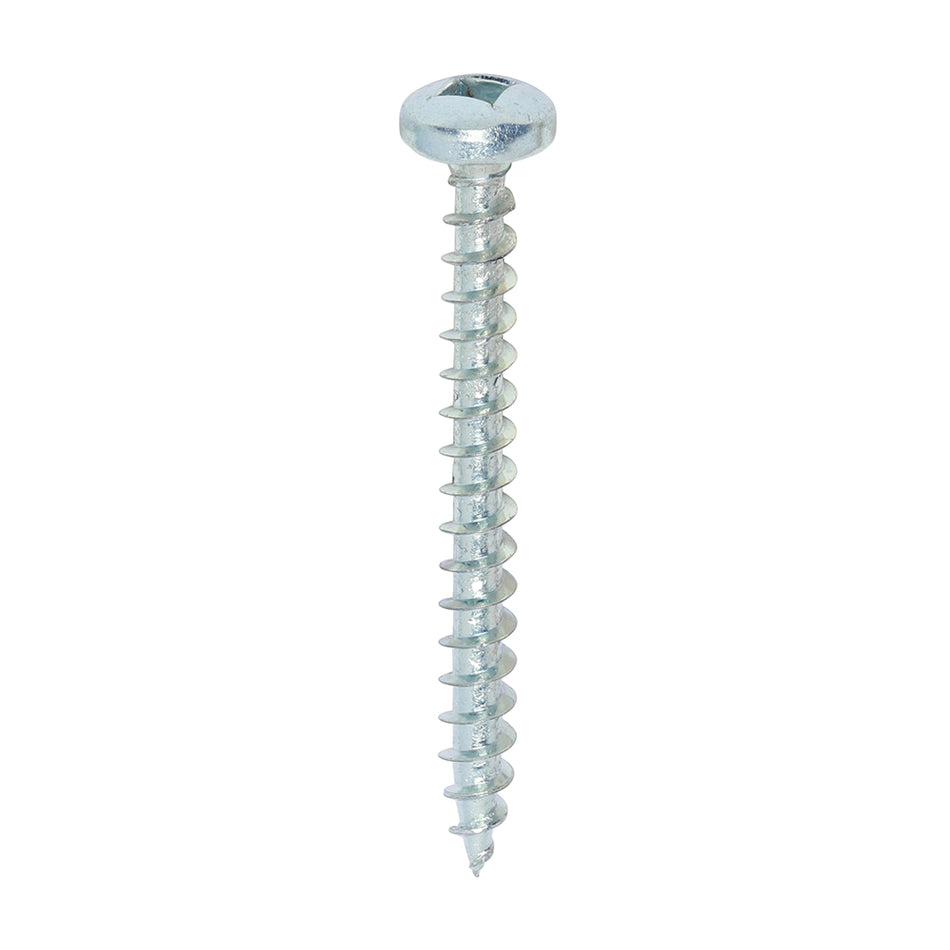 A single thread woodscrew mainly used in various types of timber and man-made boards or into masonry with the use of a plastic plug.