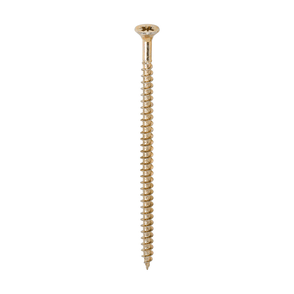 A single thread woodscrew mainly used in various types of timber and man-made boards or or into masonry with the use of a plastic plug.