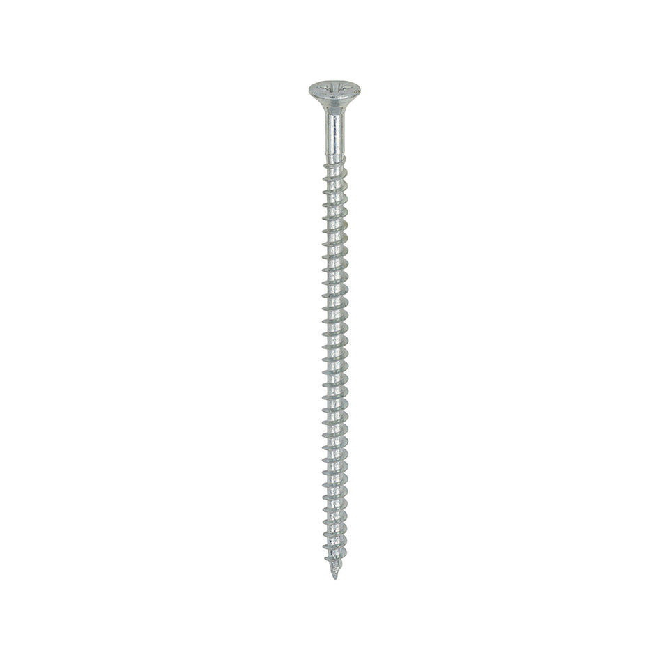 A single thread woodscrew mainly used in various types of timber and man-made boards or or into masonry with the use of a plastic plug.