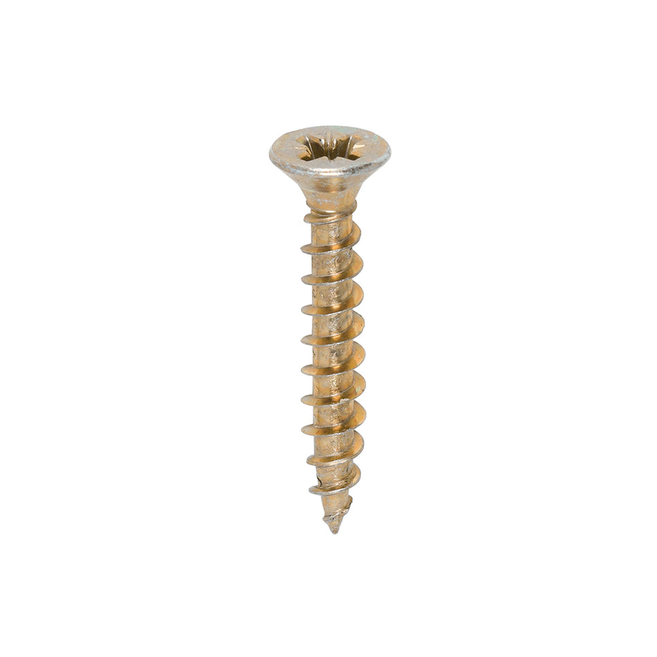 A single thread woodscrew mainly used in various types of timber and man-made boards or into masonry with the use of a plastic plug. 