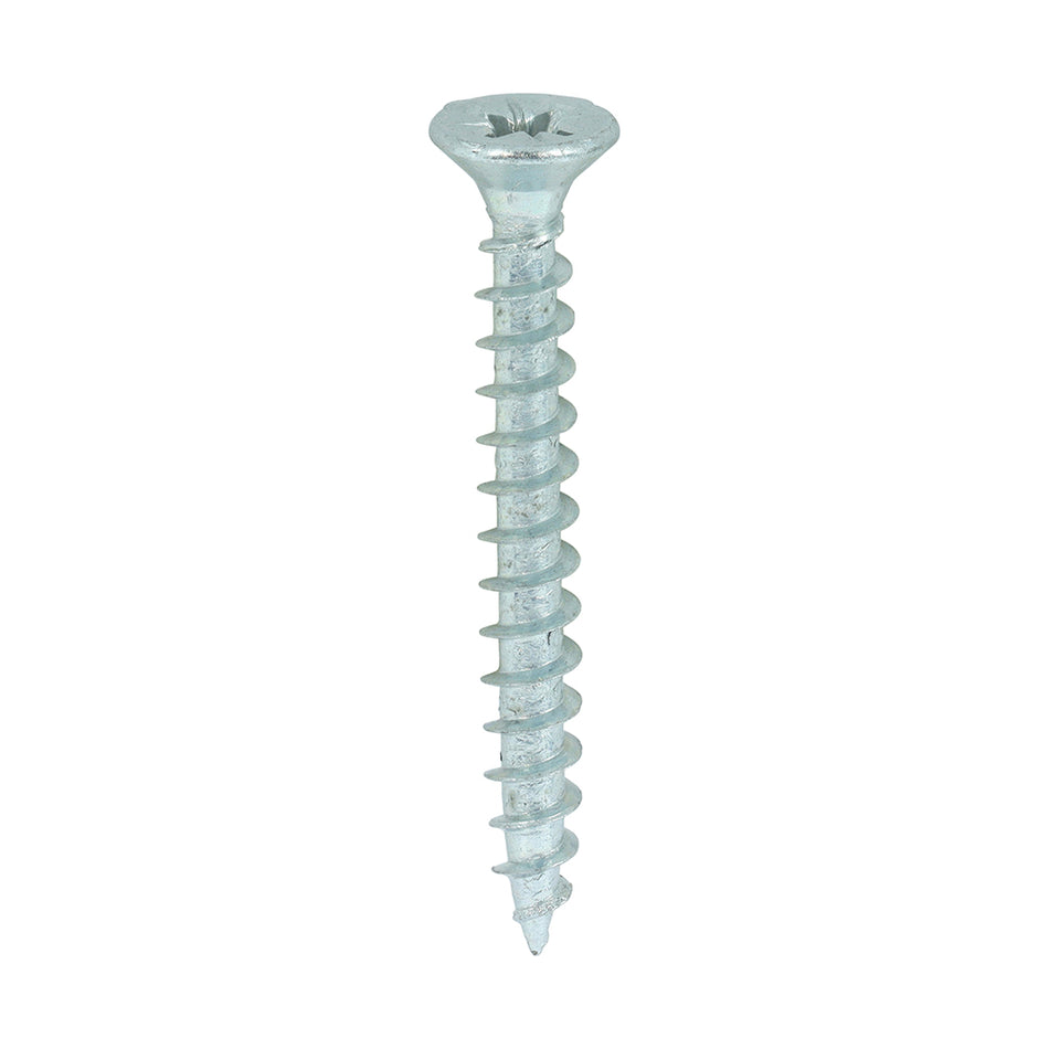 A single thread woodscrew mainly used in various types of timber and man-made boards or into masonry with the use of a plastic plug. 