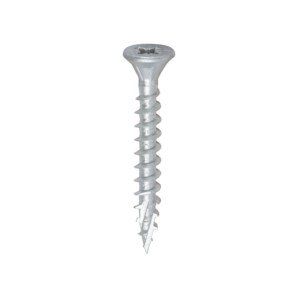 All the features and superior performance of the C2 screw complete with an organic plating for optimal corrosion resistance when used in the harshest of environments. Silver colour to match commonly used ironmongery. Ideal for many general external applications.