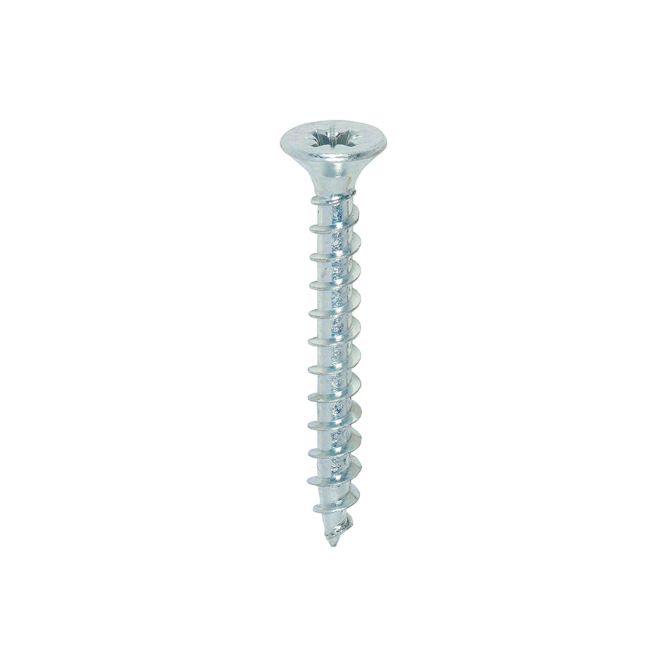 A single thread woodscrew mainly used in various types of timber and man-made boards or into masonry with the use of a plastic plug. 